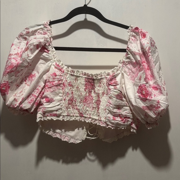 FOR LOVE & LEMONS mills floral puff sleeve crop top - Picture 6 of 6
